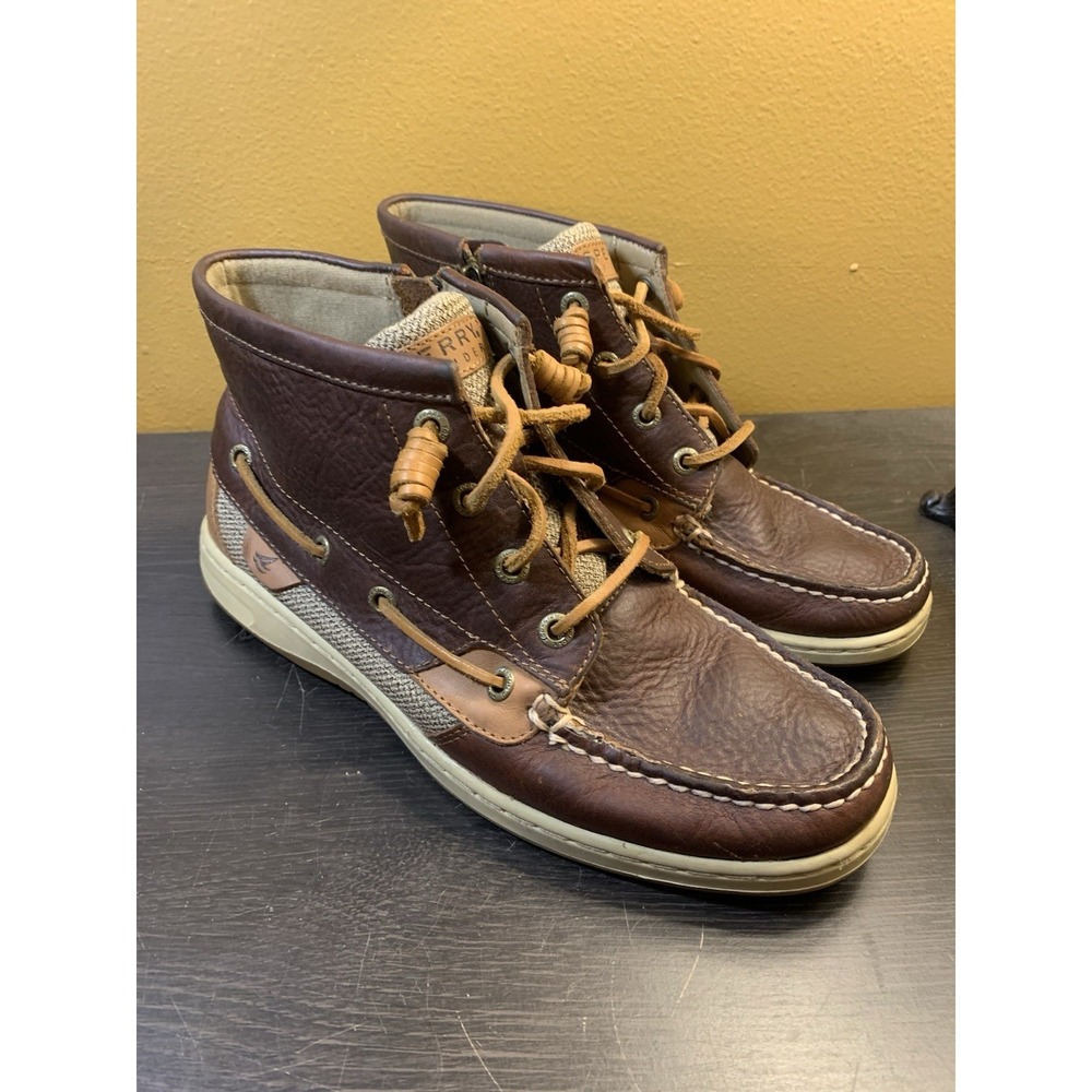 Sperry Top Sider Brown Leather Zip Ankle Boots Size 8 Preppy Classic